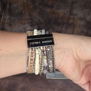 Victoria Emerson Alicante Cuff Magnetic Clasp Bracelet Beads Coins Crystals